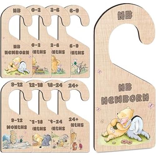 8Pcs Winnie the Pooh Baby Closet Dividers, Classic Winnie the Pooh Baby Stuff, Pooh Baby Nursery Decor Wooden Hanger, Newborn Baby Stuff, Baby Clothes Dividers for Closet