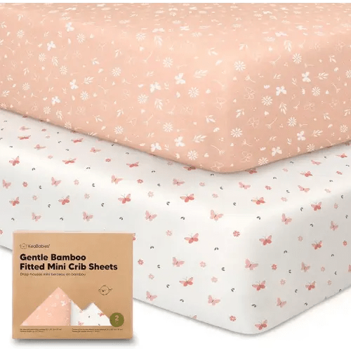 Pack and Play Sheets Fitted, 2-Pack Mini Crib Sheets - Pack N Play Sheets, Organic Fitted Crib Sheet for Pack and Play Mattress, Playard Baby Crib Sheets, Crib Sheets Neutral for Boys (Butterflies)