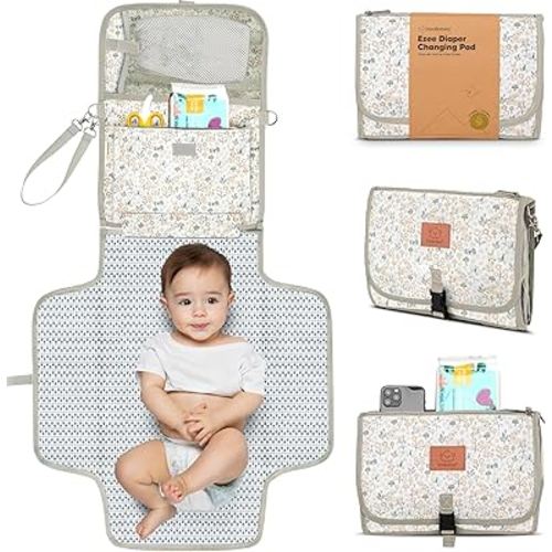 KeaBabies Portable Diaper Changing Pad - Large Waterproof Baby Changing Mat, Compact Travel Diaper Clutch, Functional Pockets Fit Newborn Essentials, Wipeable & Padded Baby Changer (Prairie)