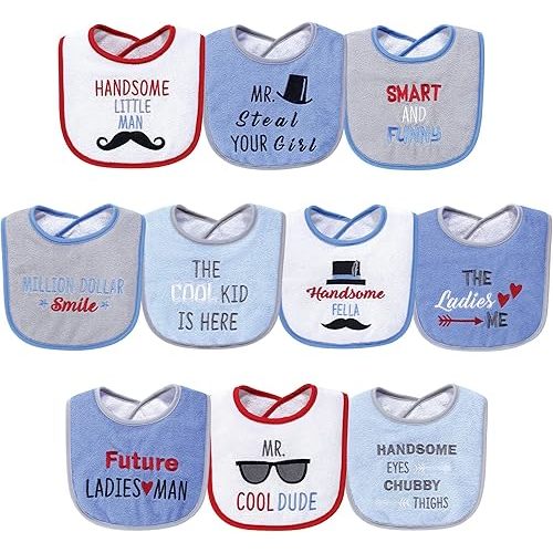 Hudson Baby Unisex Baby Cotton Terry Drooler Bibs with Fiber Filling, Handsome Eyes, One Size