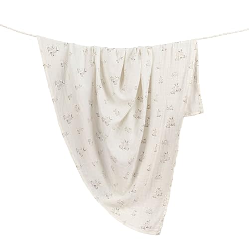 Crane Baby 100% Organic Cotton Bunny Single Baby Swaddle Wrap for Boys and Girls, Gender Neutral Newborn Swaddling Blanket, Baby Registry and Gift, 47 x 47 inches
