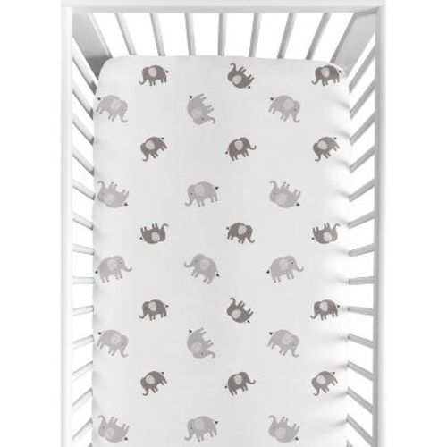 Sweet Jojo Designs Gender Neutral Unisex Baby Fitted Crib Sheet Boho Elephant Grey White