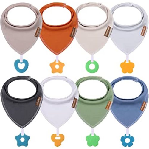 vuminbox Baby Bandana Drool Bibs 6-Pack and Teething Toys 6-Pack Made with 100% Organic Cotton, Absorbent and Soft Unisex