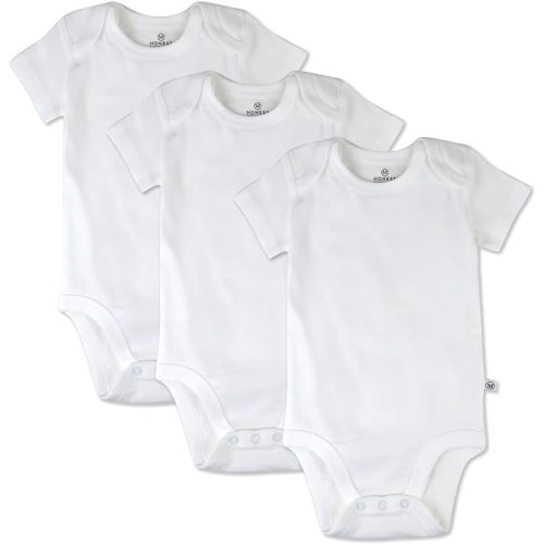 HonestBaby unisex-baby Multipack Short Sleeve Bodysuits One-piece 100% Organic Cotton for Infant Baby Boys, Girls, Unisex - 3-6 Months - 3-pack Honestly Pure White