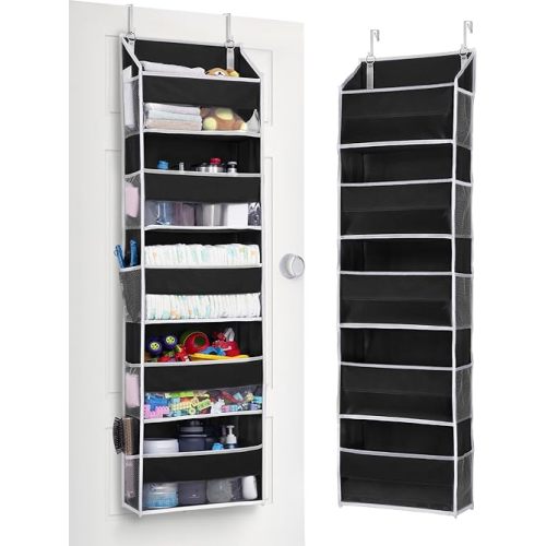 ULG 1 Pack Over The Door Organizer – 5 Shelf Door Organizer Hanging & 10 Side Pockets, Reinforced 44LB Capacity Hanging Organizer, Behind The Door Storage for Bedroom, Nursery, Pantry (Black)