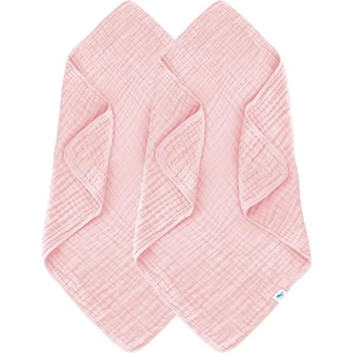 SWEET DOLPHIN Muslin Baby Bath Towels Blanket - 2 Pack 100% Cotton Towel for Babies, Infants, Toddlers - 40x40Inch - Highly Absorbent, Pink