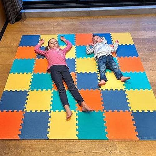 MioTetto Foam Floor Tiles for Kids - Non-Toxic Soft Comfortable Baby Play Mat, Thick Tummy Time Mat, Interlocking Foam Tiles for Development & Crawling, Soft Cushioned Play mat for Babies 6-12 Months