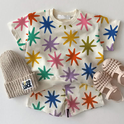 Baby Colored Eight-pointed Star Tee Shorts 2-piece Set