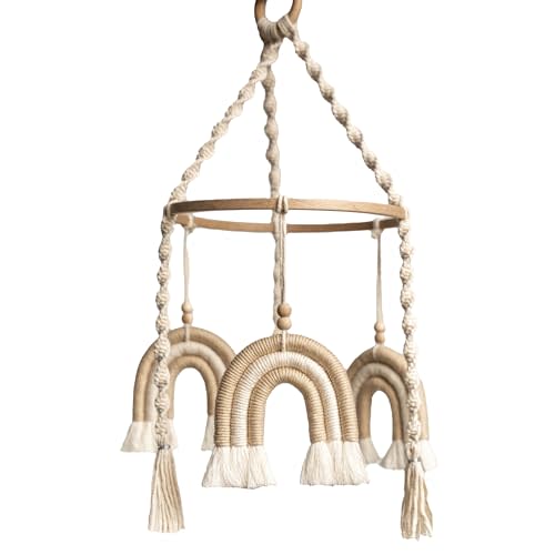 ELYESE Crib Mobile for Girls, Rainbow Baby Mobile, Handmade Mobile for Crib, Macrame Baby Mobile for Crib, Boho Baby Crib Mobile, Natural Crib Mobile (Cream)