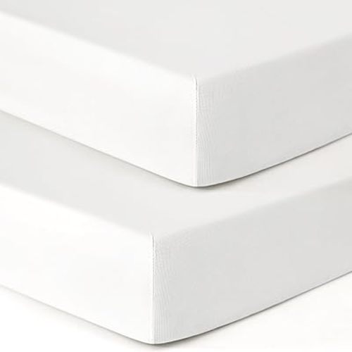 GRSSDER Jersey Crib Sheets for Boys and Girls, Stretchy Ultra Soft Crib Fitted Sheets Set 2 Pack, Universal Fit All Standard Crib Mattress Pads Safe and Snug, Natural White