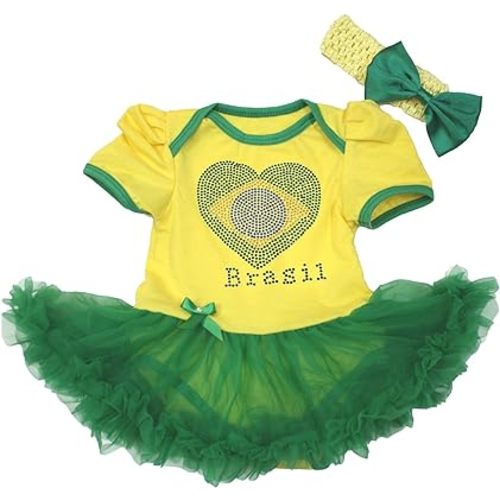 Petitebella Rhinestones Brazil Heart Baby Dress Nb-18m