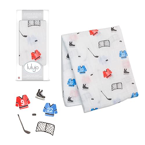 lulujo Baby Cotton Muslin Swaddle Blanket, 47 x 47, Hockey