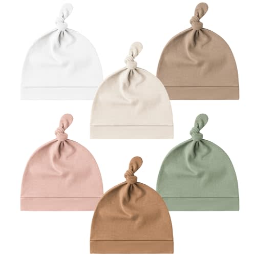 Konssy 6 Pack Baby Newborn Hats Set Knot Beanie Hats Soft for Infant Baby Girls Boys Caps 0-6 Months