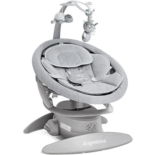 ANGELBLISS 3 in 1 Baby Swing with Motion Detection, Portable Baby Swings for Infants with Removable Rocker & Stationary Seat, Bluetooth Enabled with 3 Unique Motions (Grey)