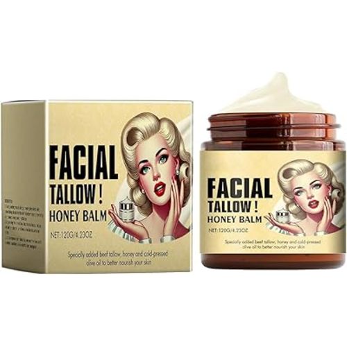 Whipped Beef Tallow and Honey Balm, 2024 New Beef Tallow for Skin, Whipped Tallow Honey Balm, Grass Fed Grass Finished Organic Tallow Face Moisturizer Cream, Body Lotion, and Lip Balm (1 Bottle)