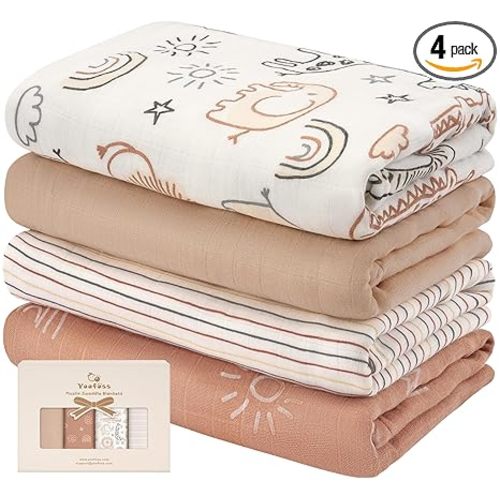 Yoofoss Muslin Swaddle Blankets, Organic Baby Blankets, 47 x 47 Inches Receiving Blanket for Baby Boys and Girls, Baby Essentials for Newborns Soft Breathable