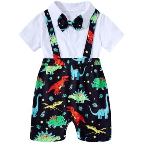BFUSTYLE Baby Boy Clothes 2 in 1 Outfits 0-24 Months Romper Short Sleeve Infant Bodysuit with Bowtie