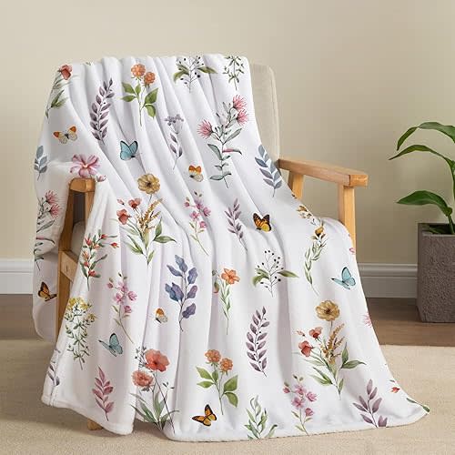 Throw Blanket Flannel Fleece 50" X 60" Floral Flower Botanical Colorful