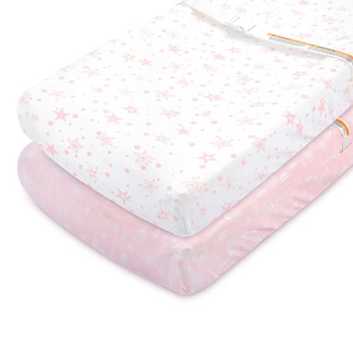 Bublo Baby Diaper Changing Pad Cover Set, 2 Pack, Universal Fitted, Soft Jersey Cotton, 32x15x5 Inches