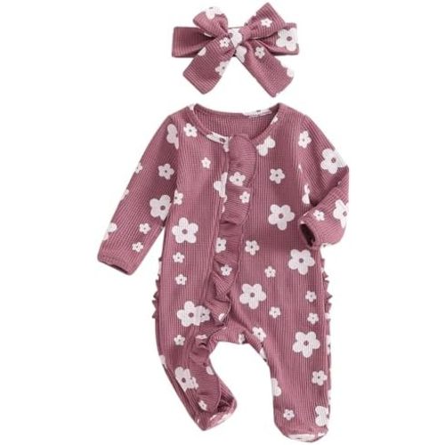 Ayalinggo Newborn Baby Girl Fall Winter Outfits Clothes Knit Jumpsuit Ruffle Romper Newborn Coming Home Outfit for Baby Girl