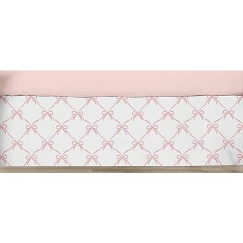 Sweet Jojo Designs Baby Crib Skirt (Pink Bows) for Girls, Infants/Nursery Bed Dust Ruffle Bedskirt Straight Flat (Blush, Bow for The Ballerina, Ballet Dancer, Princess Collection)