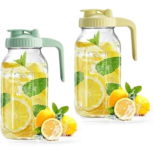 Mason Jar with Pour Spout Lid V-shaped, 2 Quart Iced Tea Pitcher Double Leak Proof, 64 oz Drink Pitcher for Breastmilk, Sun Tea, Juice, Coffee Creamer, Formula Pitche