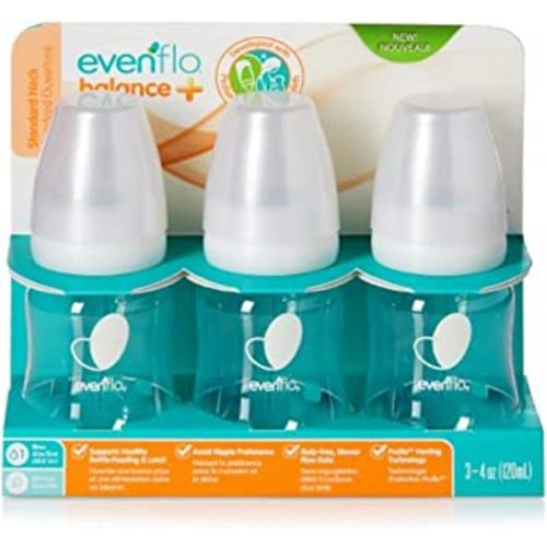 Evenflo Feeding Balance+ Bottles, Standard, 0+ Months, Slow Flow, 3 Bottles, 4 oz (120 ml)