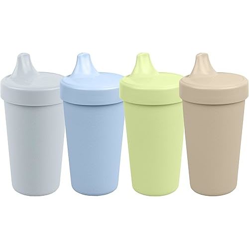Re-Play Made in USA 10 Oz. Sippy Cups for Toddlers, Pack of 4 - Reusable Spill Proof Cups for Kids, Dishwasher/Microwave Safe - Hard Spout Sippy Cups for Toddlers 3.13" x 6.25", Meadow