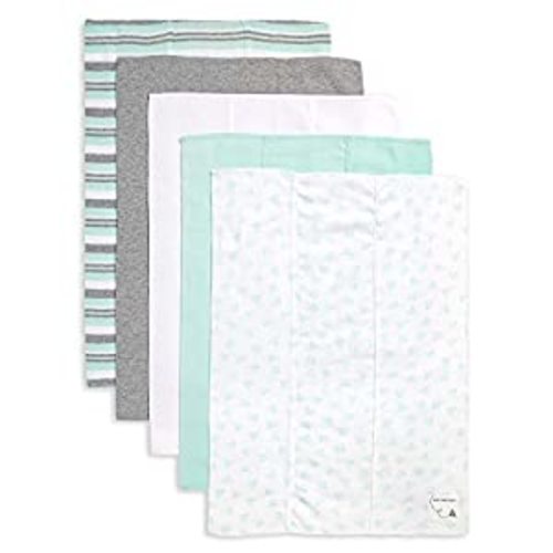 Burt's Bees Baby - Burp Cloths, 5-Pack Extra Absorbent 100% Organic Cotton Burp Cloths (Seaglass Green Prints)