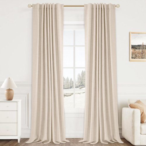 Gracie Oaks Graciella Thermal Insulated Faux Linen Textured 100% Blackout Curtains for Bedroom Living Room Back Tab/Rod Pocket & Reviews | Wayfair