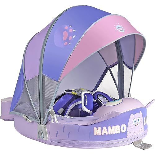 Mambobaby Float with Canopy and Tail New Upgraded Non-Inflatable Baby Pool Float Mambo Float Swim Trainer Solid Infant Swim Float Adjustable Pearl Foam Baby Swim Ring