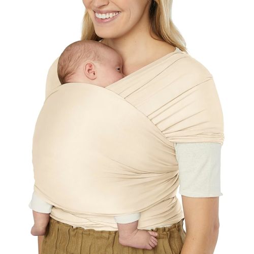 Ergobaby Aura Baby Wrap Carrier for Newborn 0-12 Months (8-25 lbs) - Soft Stretchy Infant Wrap Carrier with Hip-Healthy Positioning, Pre-Tied Design - Cream