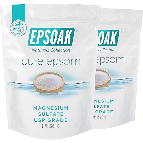 Epsoak Epsom Salt 10 lb. Magnesium Sulfate USP. (Qty. 2 x 5 lb. Bags) Resealable Epsom Salt Bag Unscented, Made in The USA, Cruelty-Free Certified