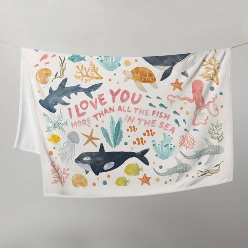 I Love You More than all the Fish in the Sea, Ocean Animals Soft Baby Blanket Gift, Lightweight Minky Throw