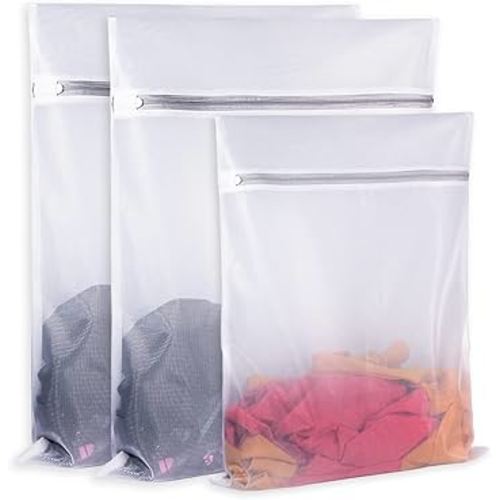 Laundry Mesh Bag-Heavy Duty Fine Mesh Wash Bag for Washing Machine-Supper Zipper Net Laundry Bag for Travel,Lingerie,Sweater,Garment,Undergarment (1M+2L)
