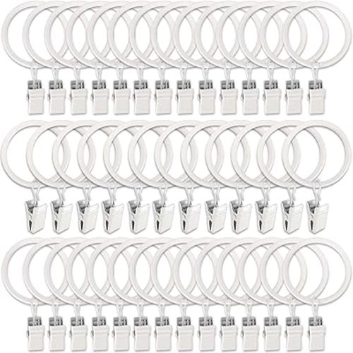 40 Pack Metal Curtain Rings with Clips, Drapery Clips Hooks, Decorative Curtain Rod Clips 1.5 in Interior Diameter, Rustproof White