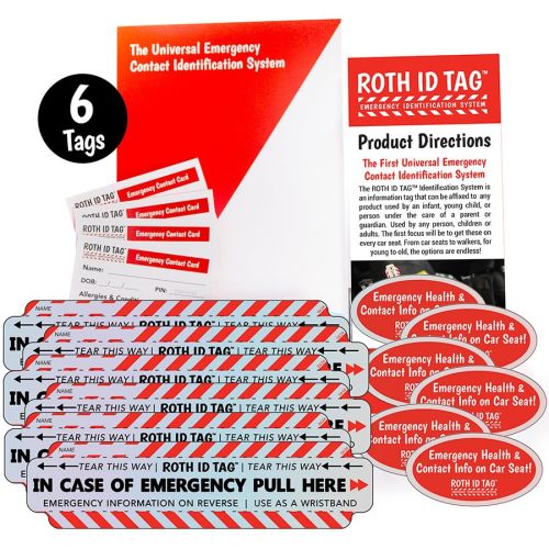 Family ROTH ID TAG™ Kit | Emergency Contact Identification System for Car Seats, Strollers, Wheelchairs, Walkers, and More!