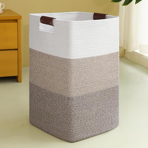 Laundry Hamper 96L Extra Large Laundry Basket, Woven Blanket Basket, Cotton Woven Storage Basket Hamper with Handles for Living Room, Large Basket Pillows, Blankets, Clothes-Gradient Yellow