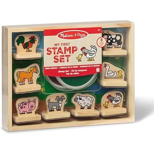 Melissa & Doug My First Wooden Stamp Set - Farm Animals - Art Projects, With Washable Ink, Farm Themed Wooden Stamps For Kids Ages 4+