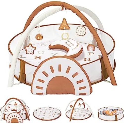 6-in-1 XL Large Baby Gym & Ball Pit, Play Mat & Play Gym, Sunshine Combination Baby Activity Gym with Milestone Cards for Sensory Exploration and Motor Skill Development, Balls are not Included