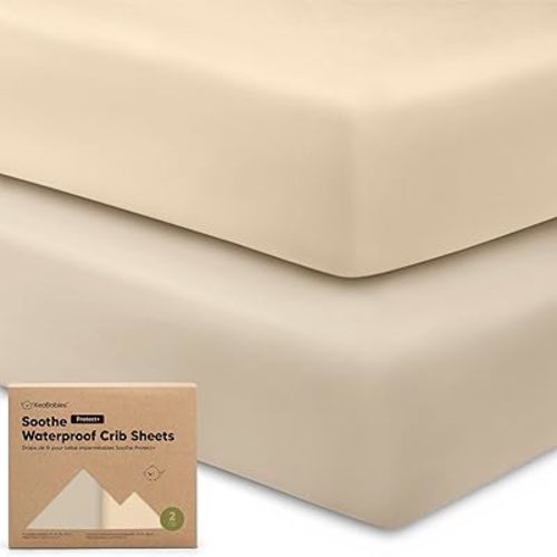 2-Pack Waterproof Crib Sheets for Girl, Boy - Organic Cotton 52X28 Fitted Crib Sheets Neutral,Crib Mattress Protector Sheets,Soft Toddler Bed Sheets,Washable Infant Fitted Baby Crib Sheets (Macadamia)