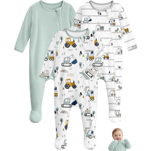 Unnivoll Baby Pajamas 100% Cotton Baby Sleepers for Newborn 0-3 3-6 6-9 Months 3Pcs Footie Pajamas Baby Boys Girls Clothes