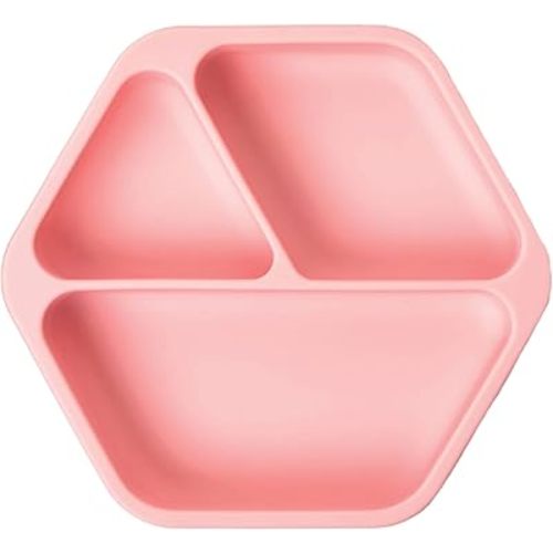 Tiny Twinkle Silicone Suction Baby Plate, Suction Grip Divided Dish for First Foods and Self-Feeding Toddlers, Baby Led Weaning Supplies for Independent Eating (Rose Plate)