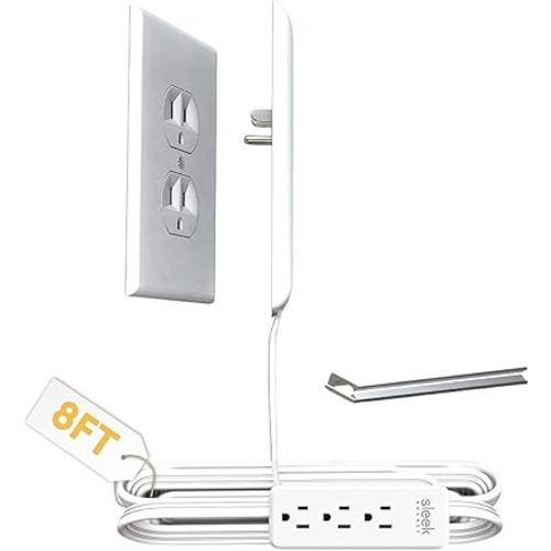 Sleek Socket No Shock Child Protector, Outlet & Plug Concealer with Protective Cord Clips, 8-Foot Flat Extension Cord with Multiple Outlets, Baby Proofing Outlet Cover, No Access To Dangerous Cords