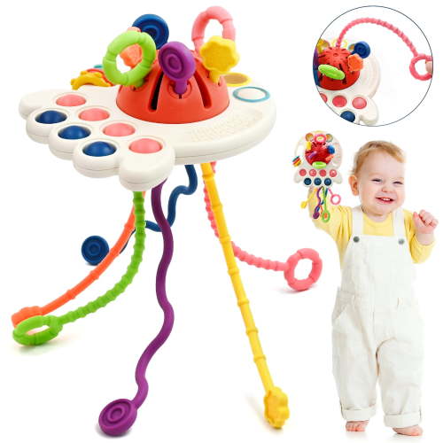 AiTuiTui Sensory Montessori Baby Toys 6 to 12 Months, Toddler Learning Travel Toys for 1 2 Year Old Boy Girl Birthday Gifts, Soft Pull String Fidget Bath Toys for 6 9 10 18 24Months Infant Newborn