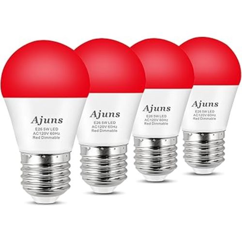 LED Red Sleep Light Bulb Dimmable, 100% Blue Light Blocking Bulb 630nm Promoting Melatonin Red Light Bulbs, A15 5W E26 Base Dim Light Bulbs for Bedroom, Baby Nursery,4 Packs