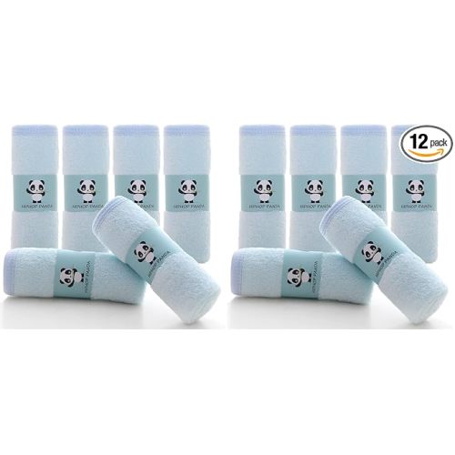 HIPHOP PANDA Baby Washcloths, Rayon Made from Bamboo - 2 Layer Ultra Soft Absorbent Newborn Bath Face Towel - Reusable Baby Wipes for Delicate Skin - Blue, 12 Pack