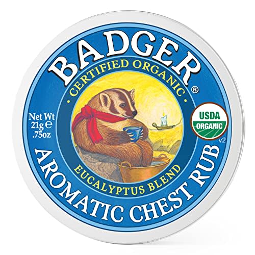 Badger Aromatic Chest Rub, 100% Organic Vaporub w/Eucalyptus & Lavender Essential Oils to Clear & Soothe, All-Natural Chest Congestion Relief for Adults & Kids, .75 oz Tin
