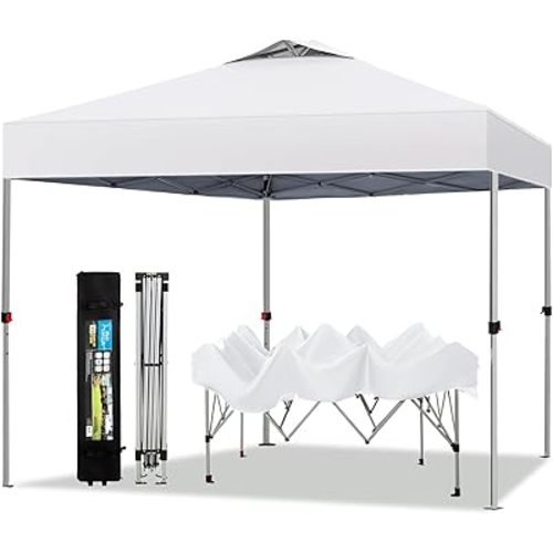 PHI VILLA Outdoor Pop up Canopy 10'x10' Tent Camping Sun Shelter-Series Party Tent, 100 Sq. Ft of Shade (White)