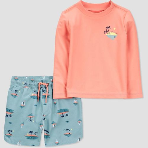 Carter's Just One You®️ Baby Boys' Long Sleeve Landscape Printed Rash Guard Set - Blue/orange 12m